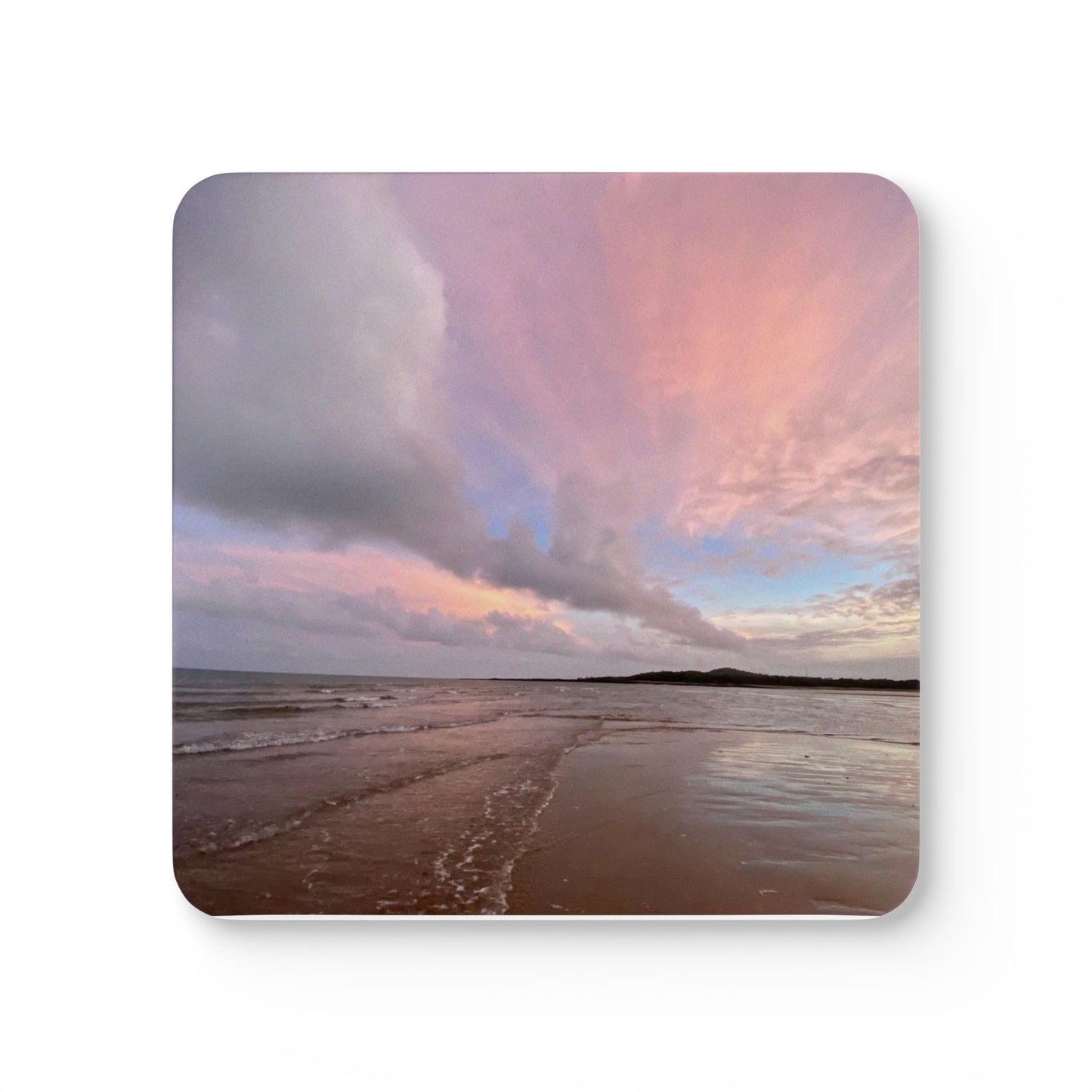 Serene Beach Sunset Corkwood Coaster Set - Eco-Friendly Home Decor