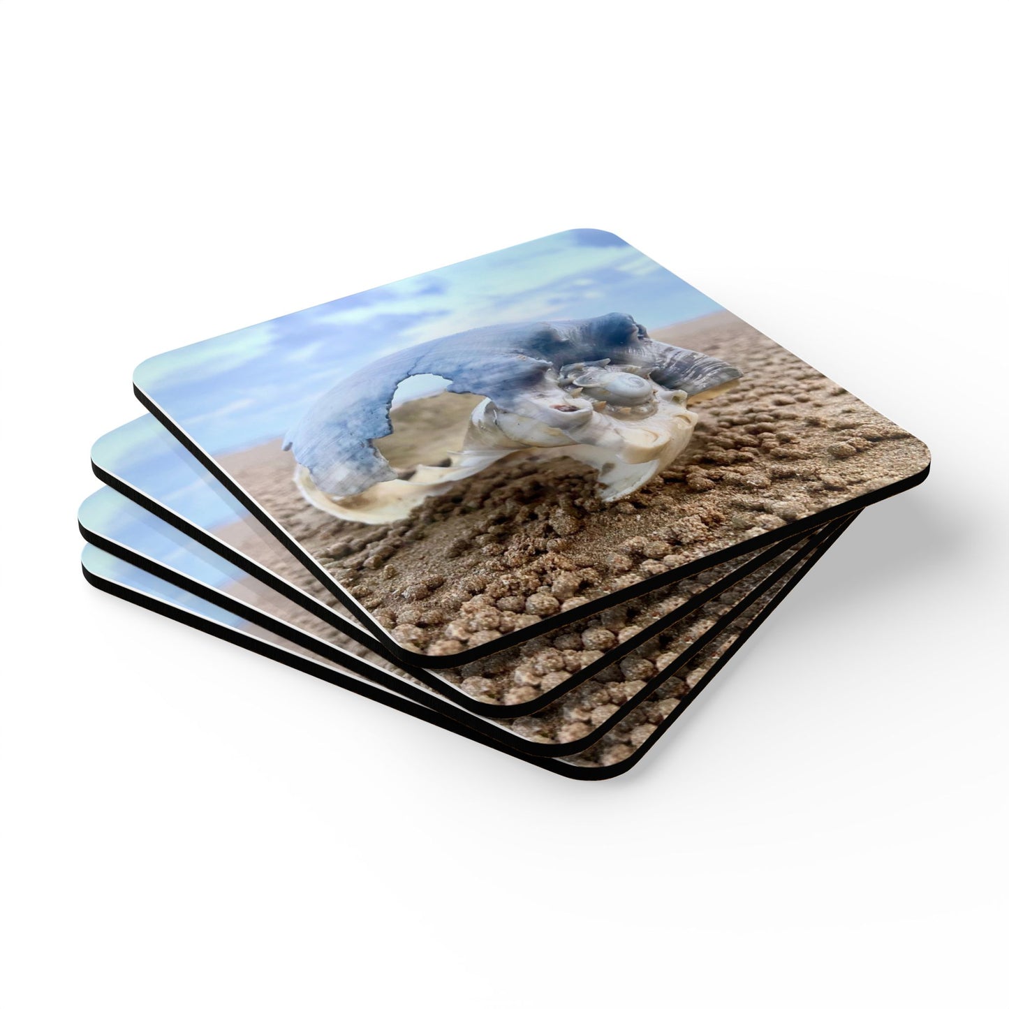 Seashell Corkwood Coaster Set - Coastal Home Decor