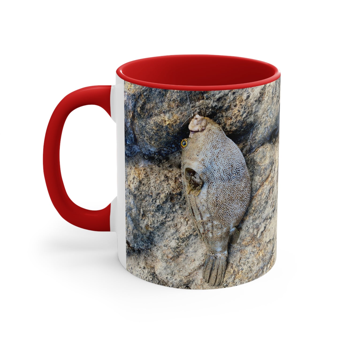Fishing inspired- Puffer fish - Purposefully Wandering Colorful Accent Mug - 11oz Ceramic Coffee Cup