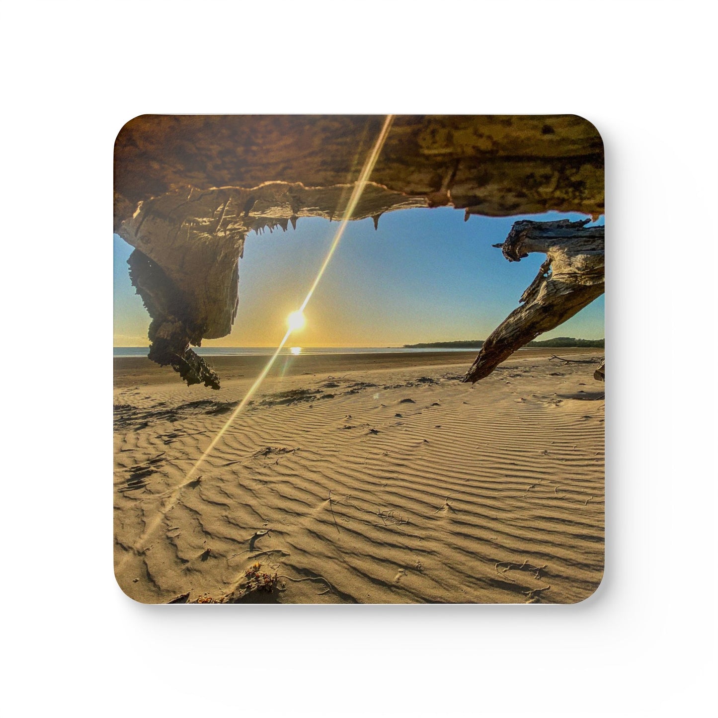 Beach Sunrise Corkwood Coaster Set - Rustic Home Decor for Ocean Lovers