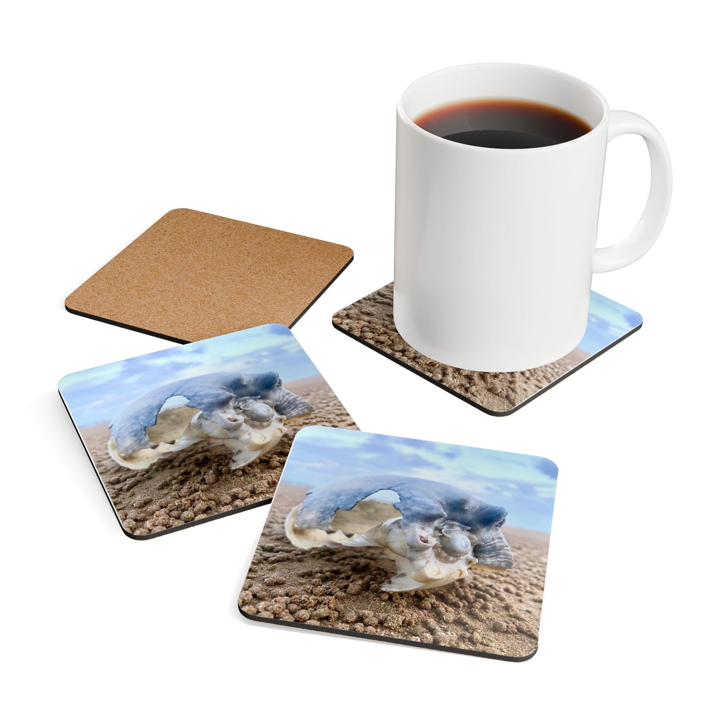 Seashell Corkwood Coaster Set - Coastal Home Decor