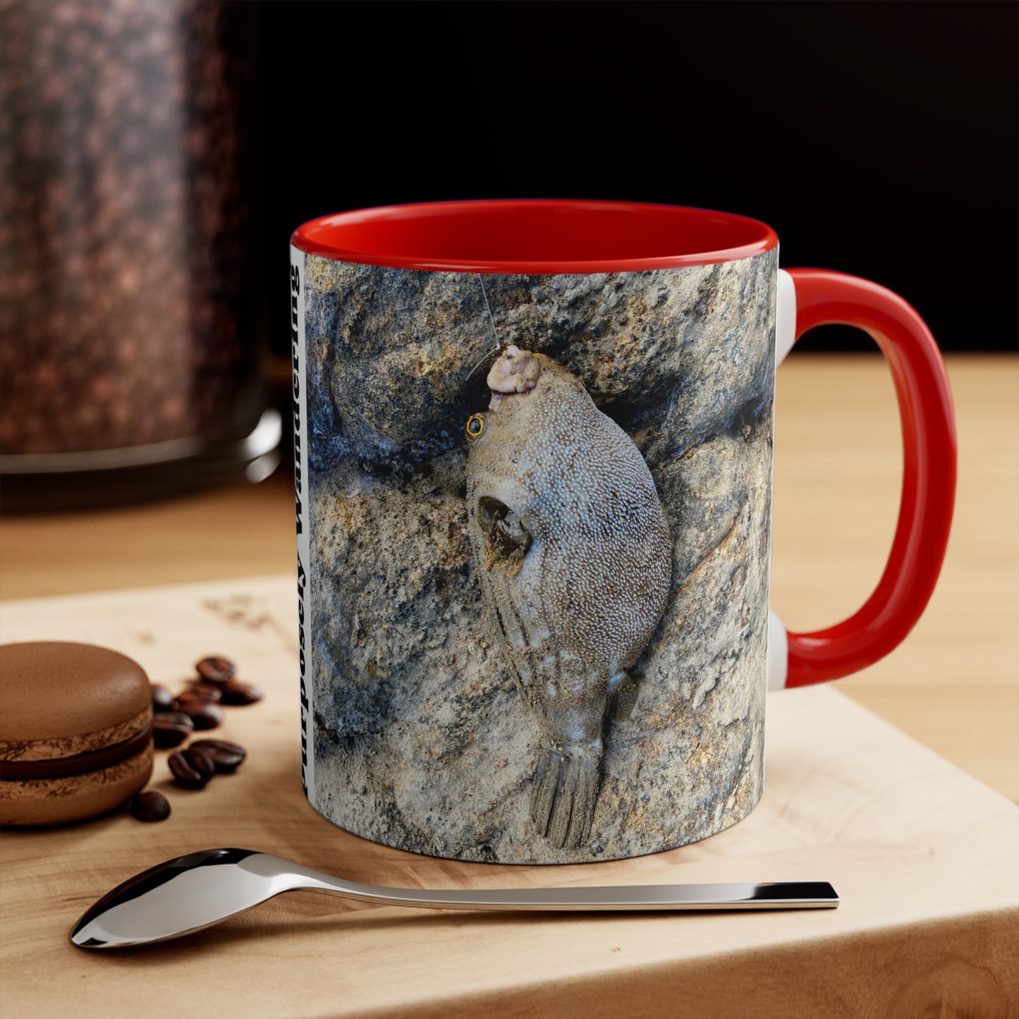 Fishing inspired- Puffer fish - Purposefully Wandering Colorful Accent Mug - 11oz Ceramic Coffee Cup