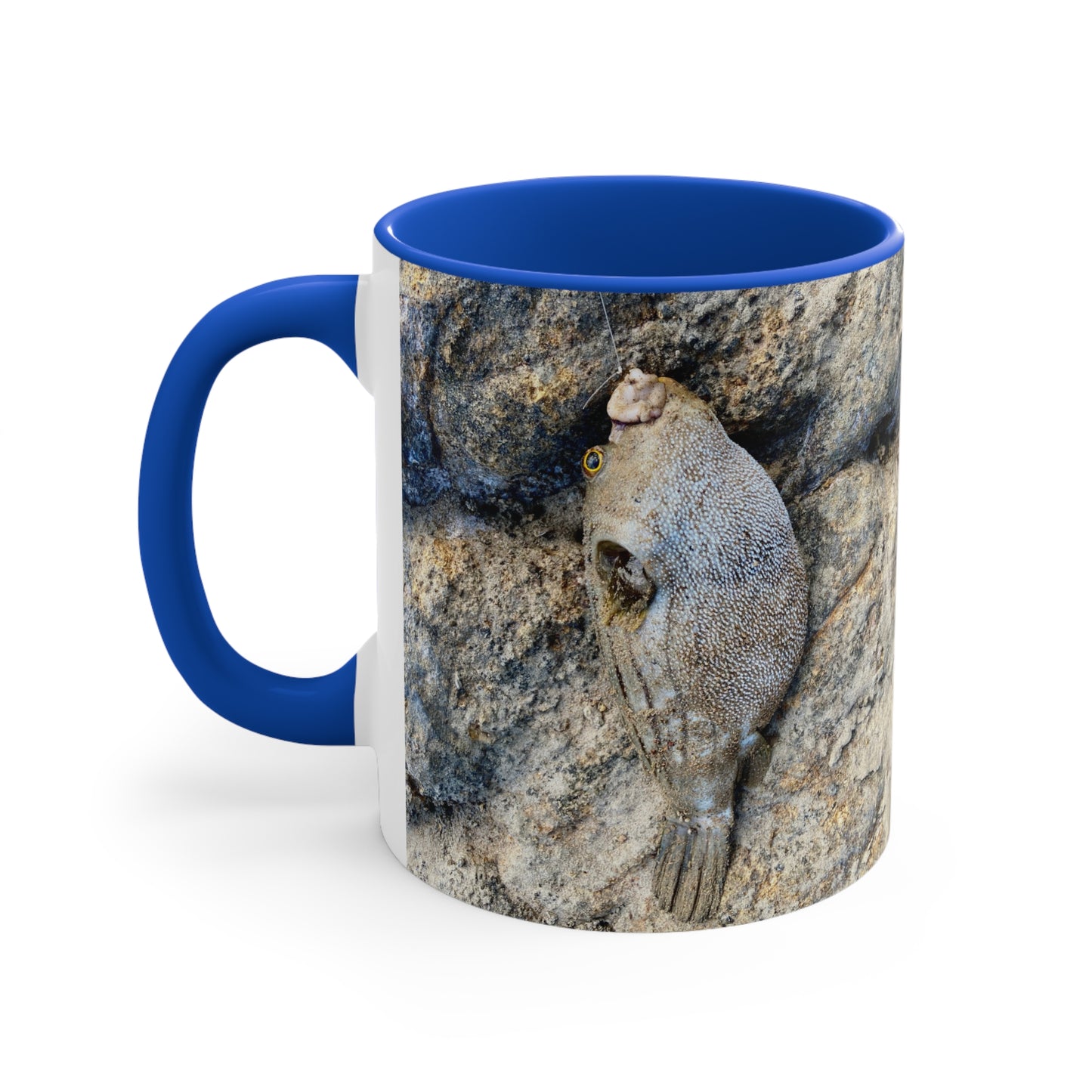 Fishing inspired- Puffer fish - Purposefully Wandering Colorful Accent Mug - 11oz Ceramic Coffee Cup