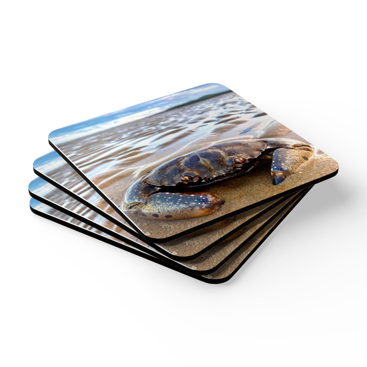 Nature-Inspired Corkwood Coaster Set Featuring Crabby Design - Perfect for Coastal Decor and Gifting