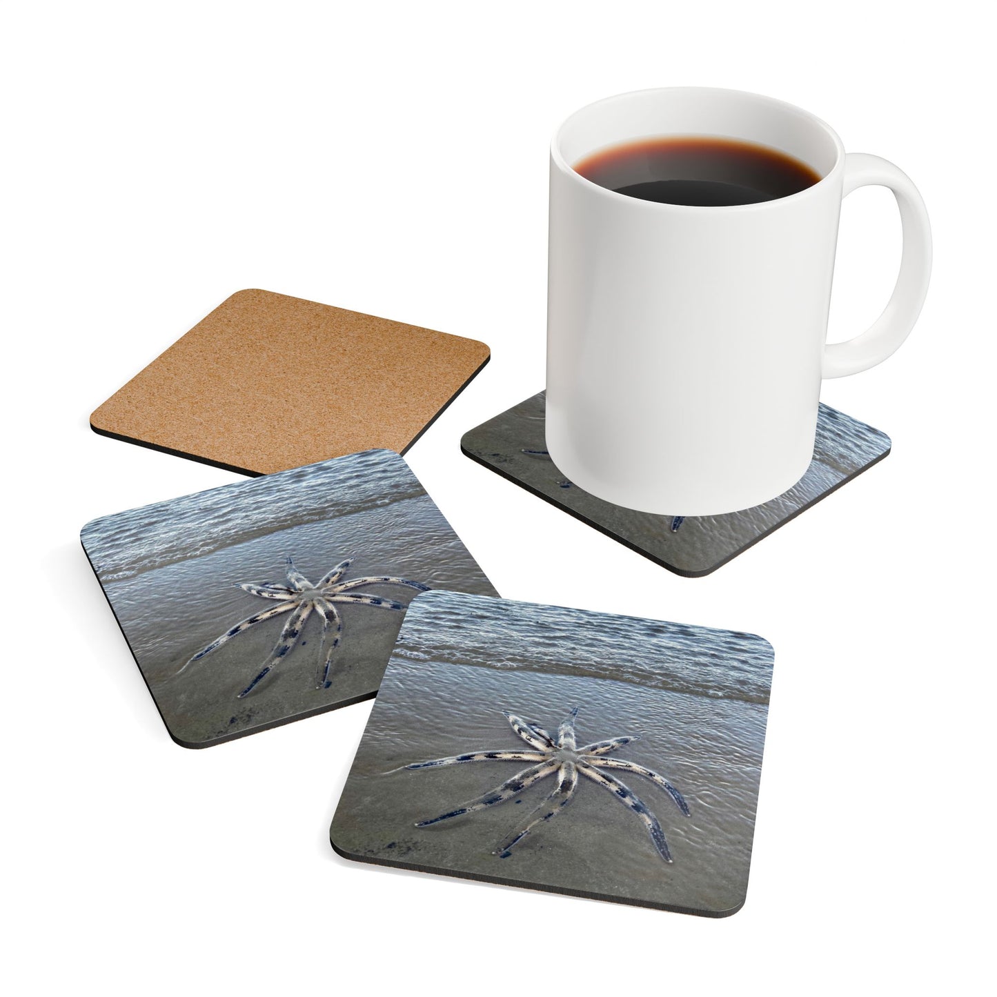 Ocean-Inspired Corkwood Coaster Set - Beachy Home Decor for Nature Lovers