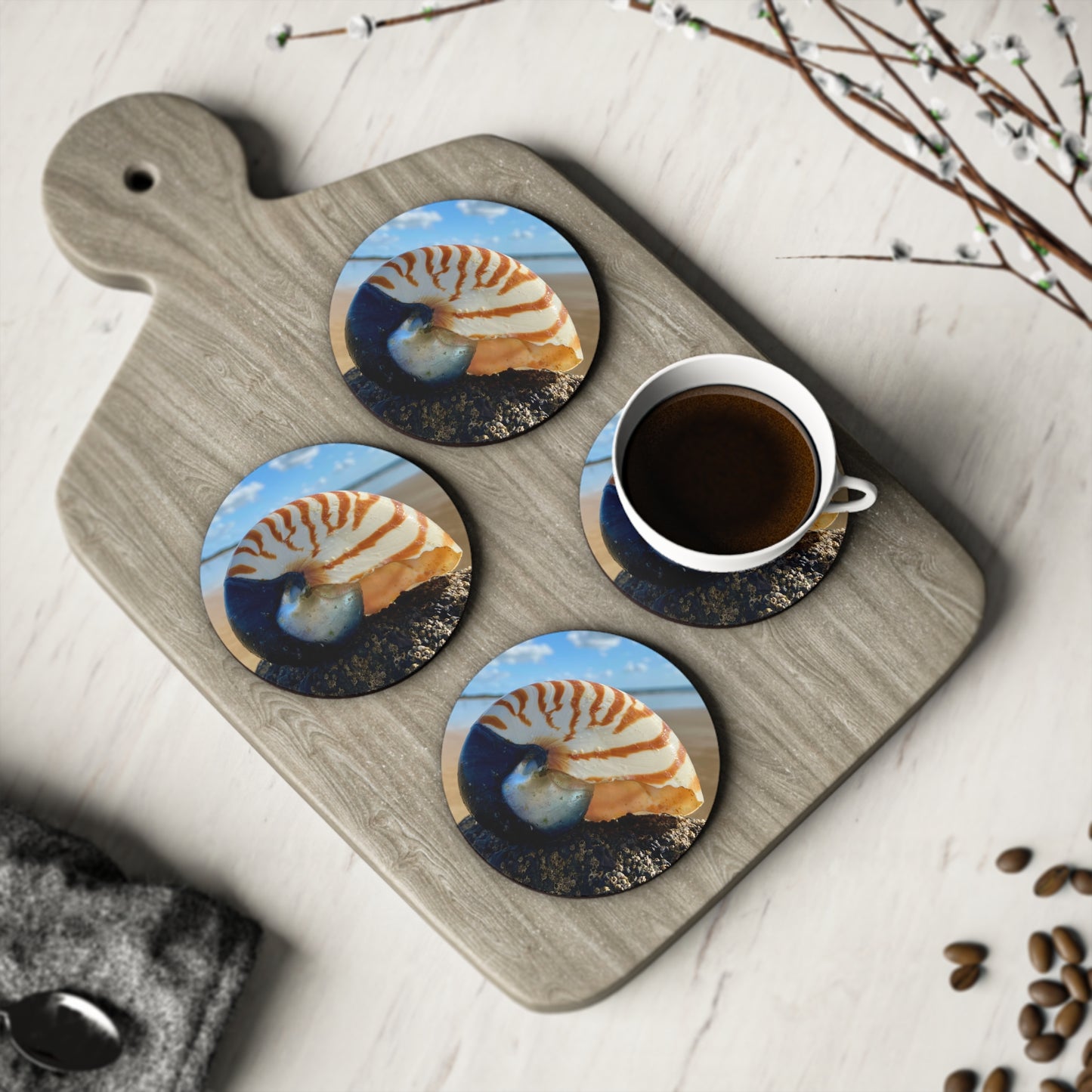 Ocean-Inspired Nautilus Coasters - Coastal Home Decor
