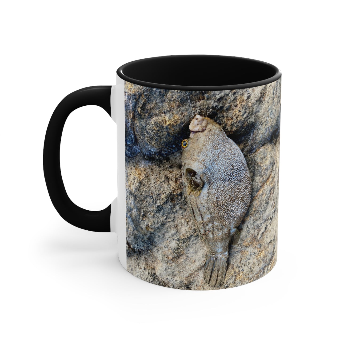 Fishing inspired- Puffer fish - Purposefully Wandering Colorful Accent Mug - 11oz Ceramic Coffee Cup