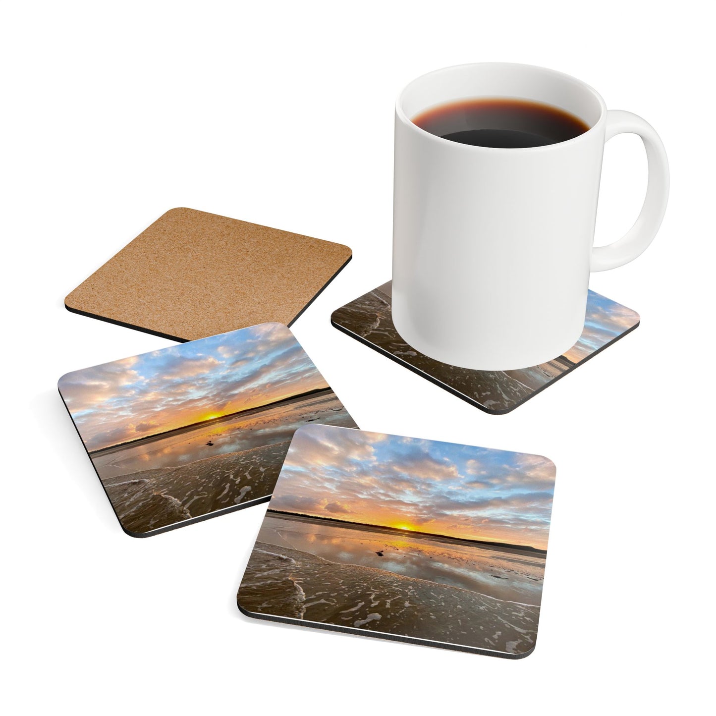 Sunset Beach Corkwood Coaster Set - Ideal for Home Decor and Gifts