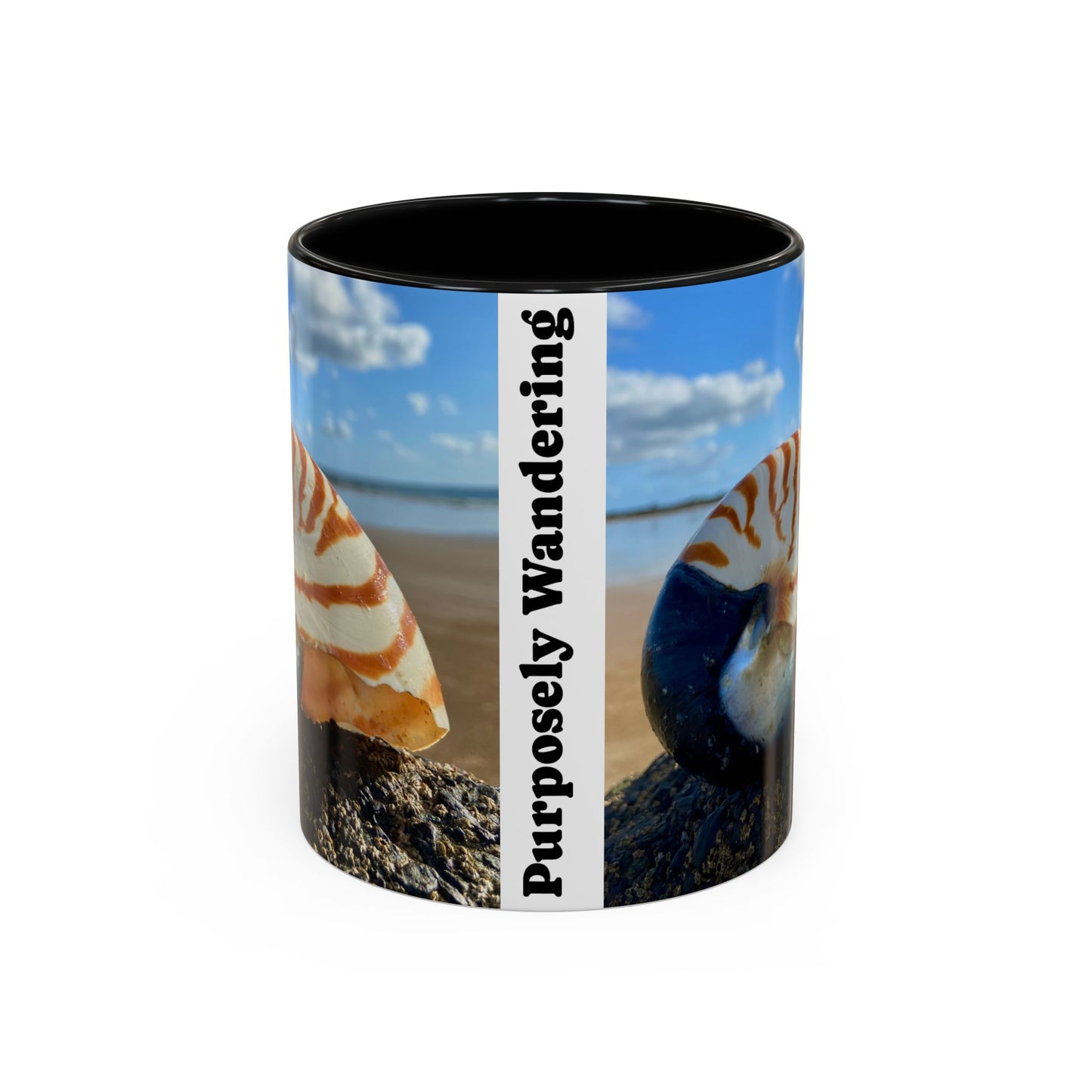 Beach-Inspired Accent Coffee Mug - 'Purposely Wandering' Design