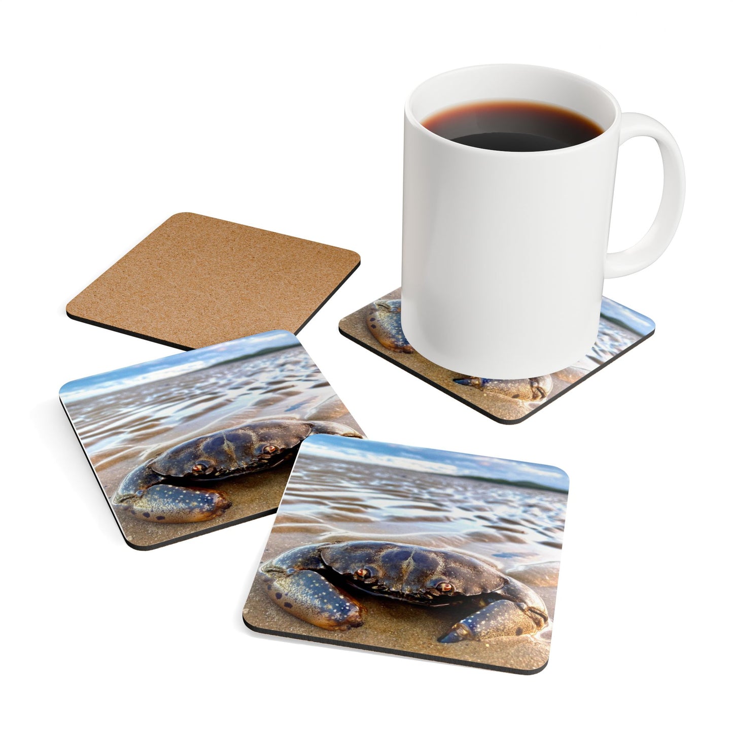 Nature-Inspired Corkwood Coaster Set Featuring Crabby Design - Perfect for Coastal Decor and Gifting