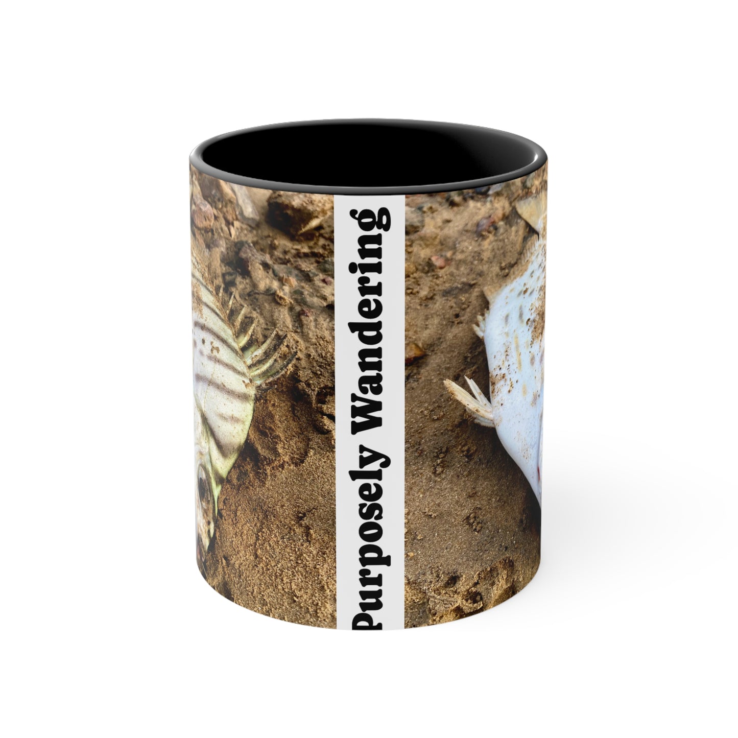 Purposeful Wandering Scat Fish Accent Mug – 11oz Colorful Coffee Cup for Nature Lovers