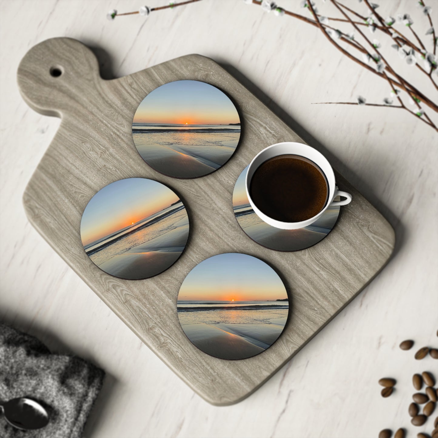 Tropical Sunrise Coasters - Beach Vibe Drinkware Essentials