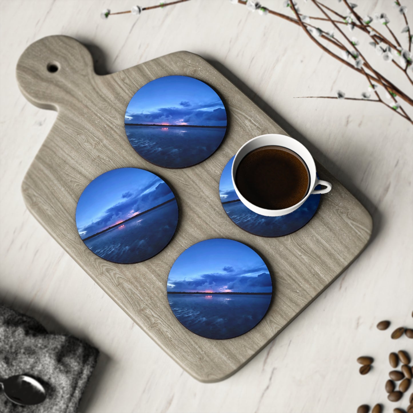 Serene Sunset Coasters - Set of 4 Decorative Drink Mats for Home Decor