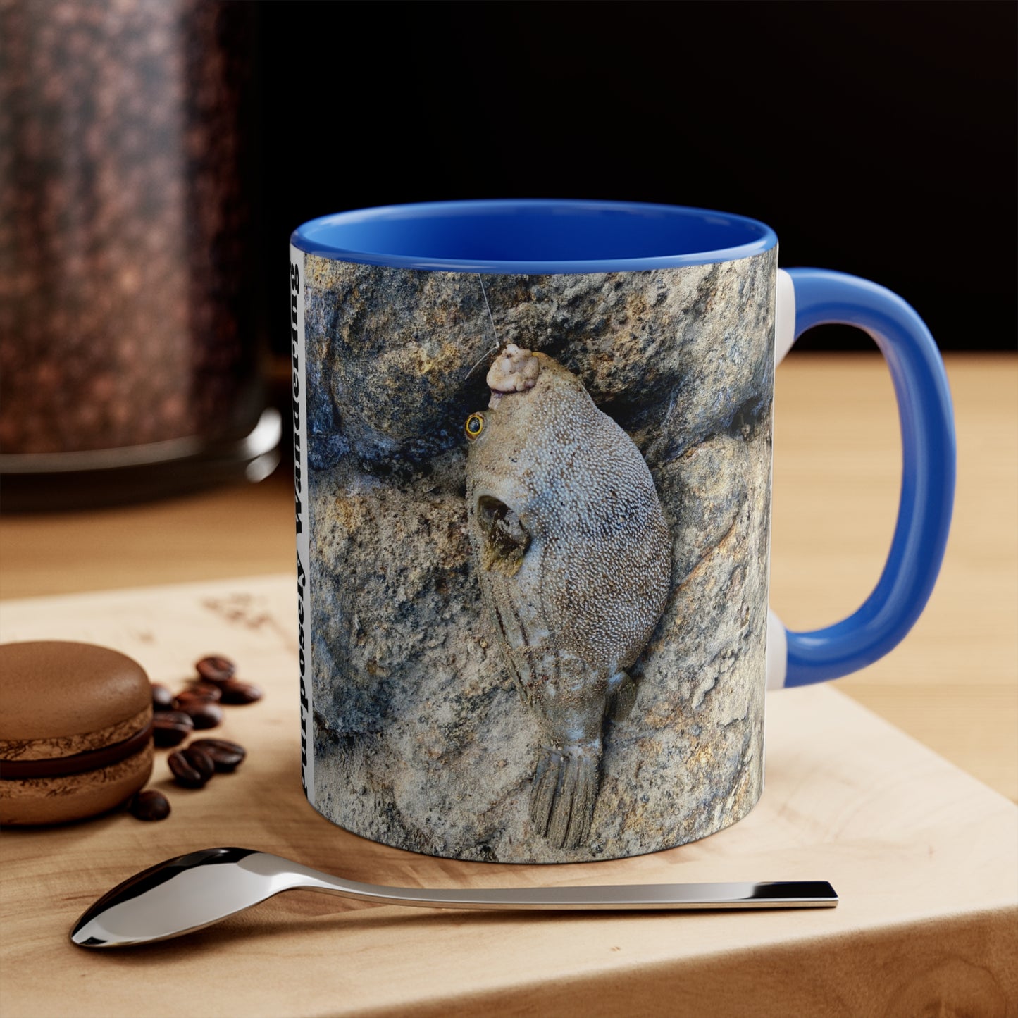 Fishing inspired- Puffer fish - Purposefully Wandering Colorful Accent Mug - 11oz Ceramic Coffee Cup