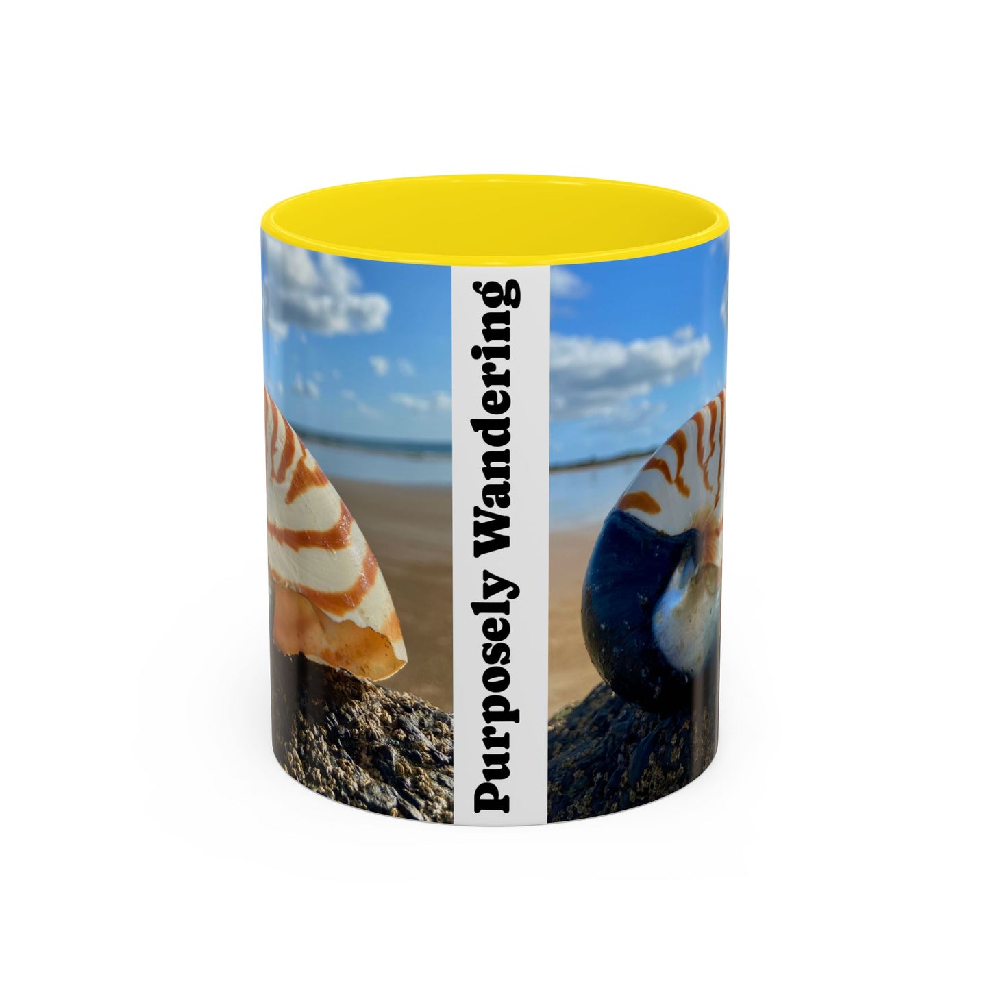 Beach-Inspired Accent Coffee Mug - 'Purposely Wandering' Design