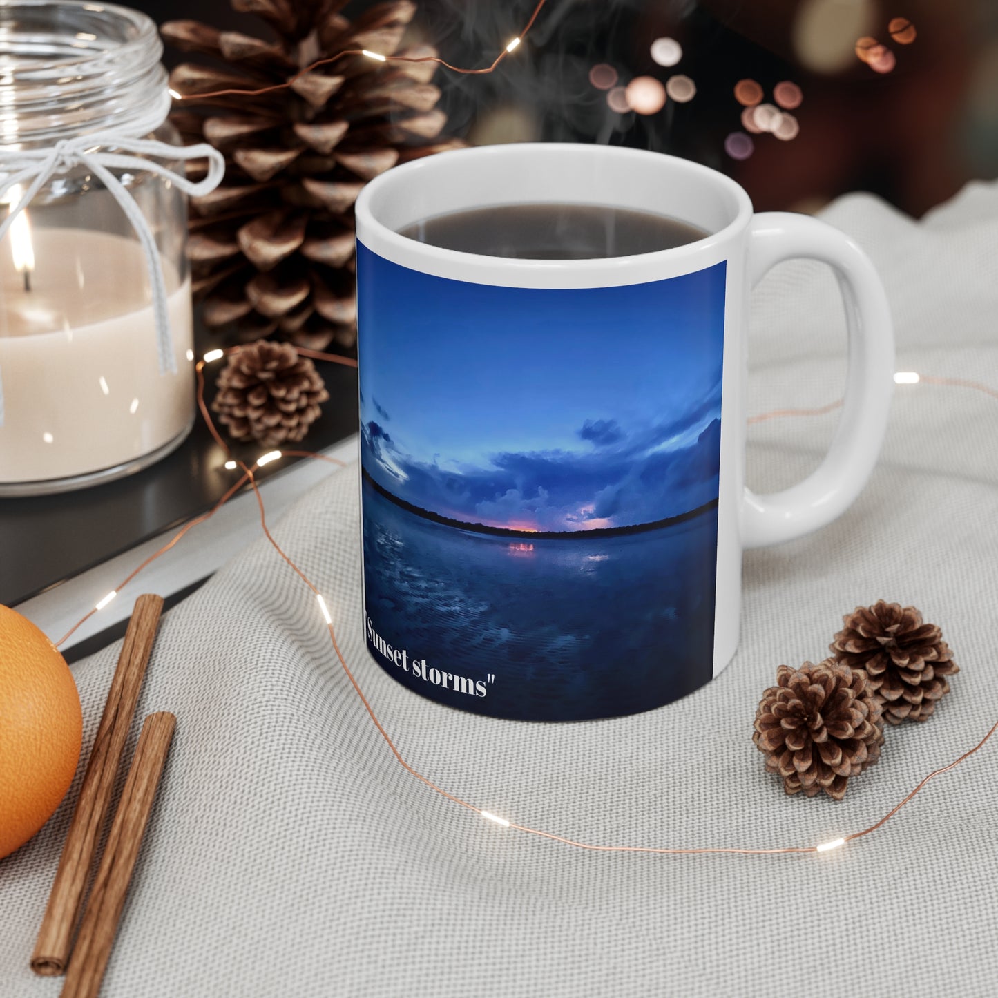 “Sunset storms” White Ceramic Mug, 11oz