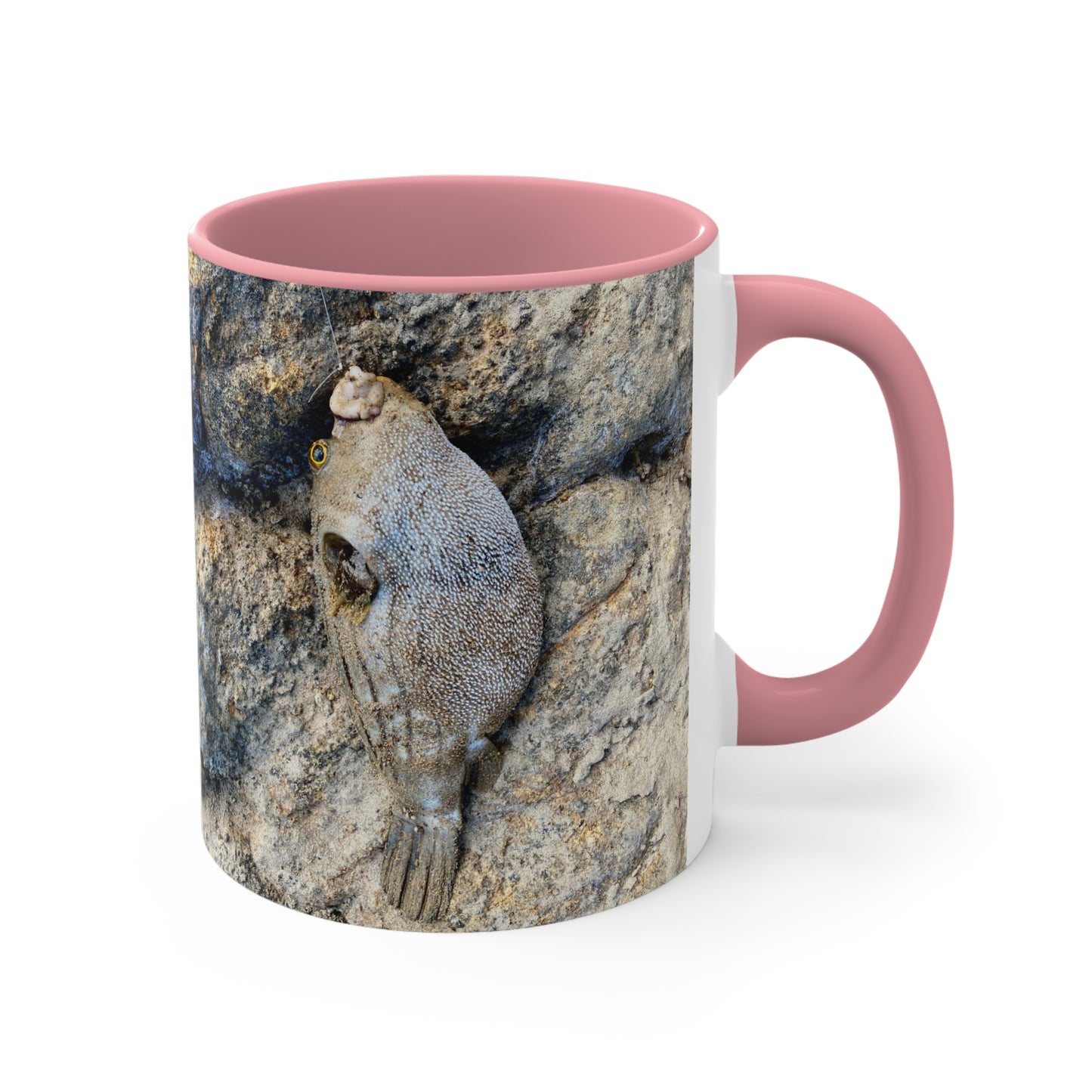 Fishing inspired- Puffer fish - Purposefully Wandering Colorful Accent Mug - 11oz Ceramic Coffee Cup