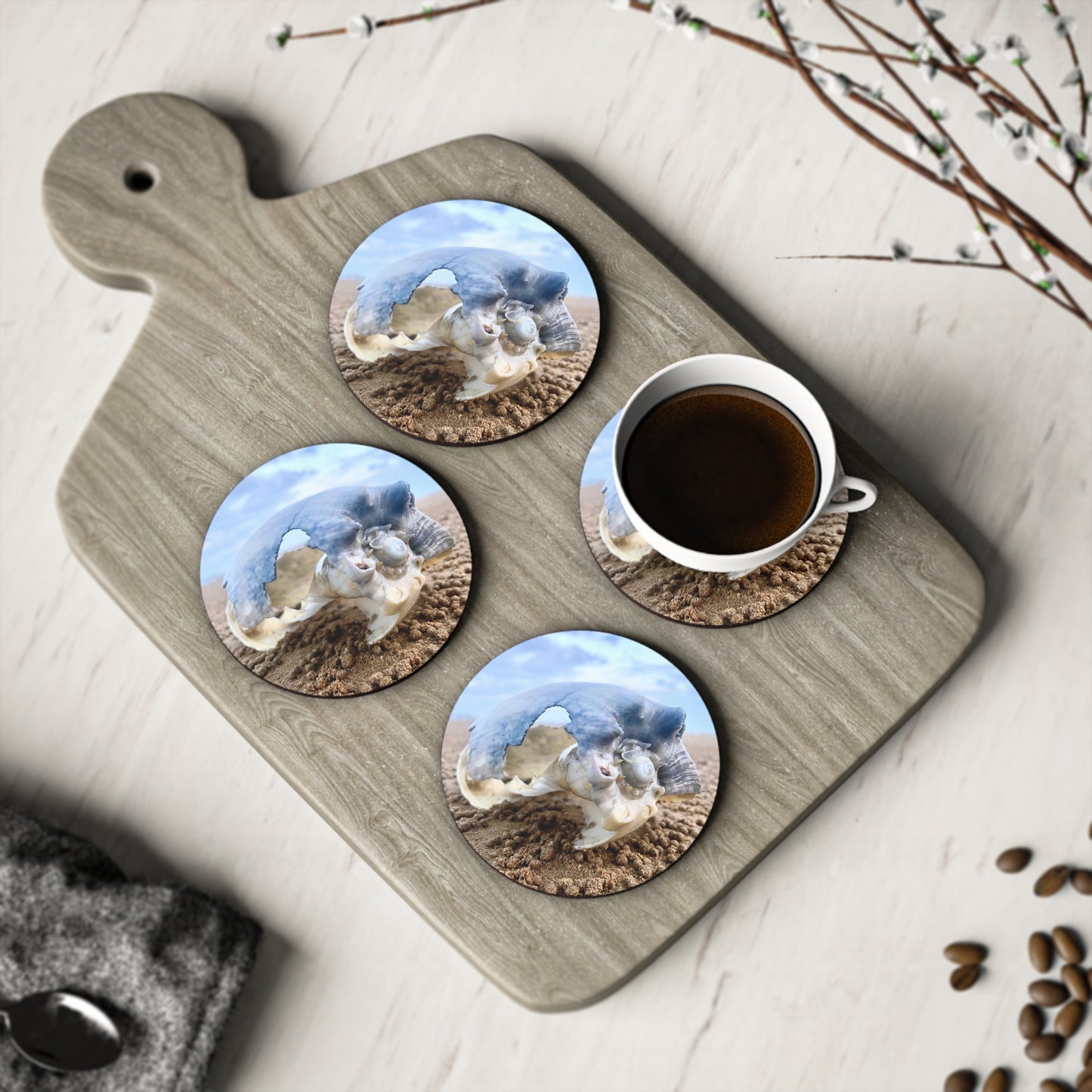 Ocean-Inspired Decorative Coasters - Coastal Shell Design