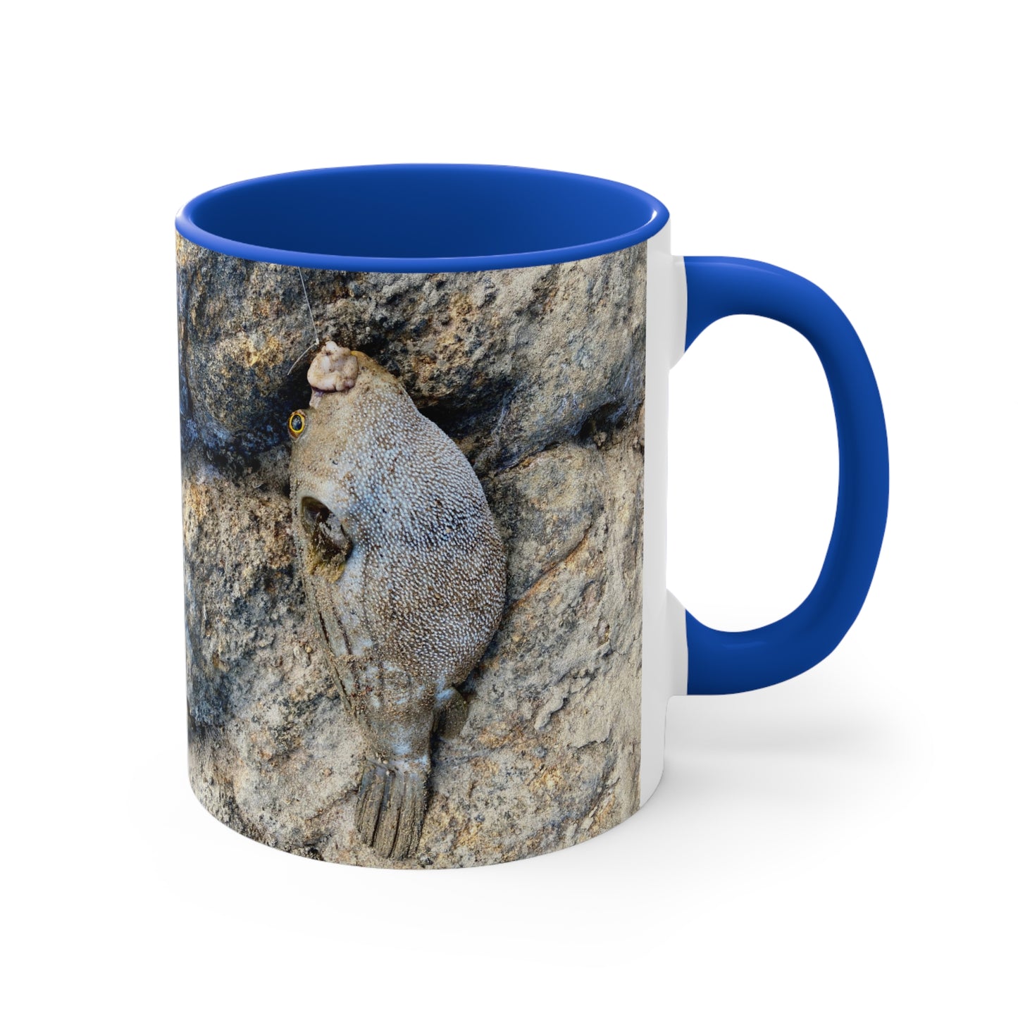 Fishing inspired- Puffer fish - Purposefully Wandering Colorful Accent Mug - 11oz Ceramic Coffee Cup