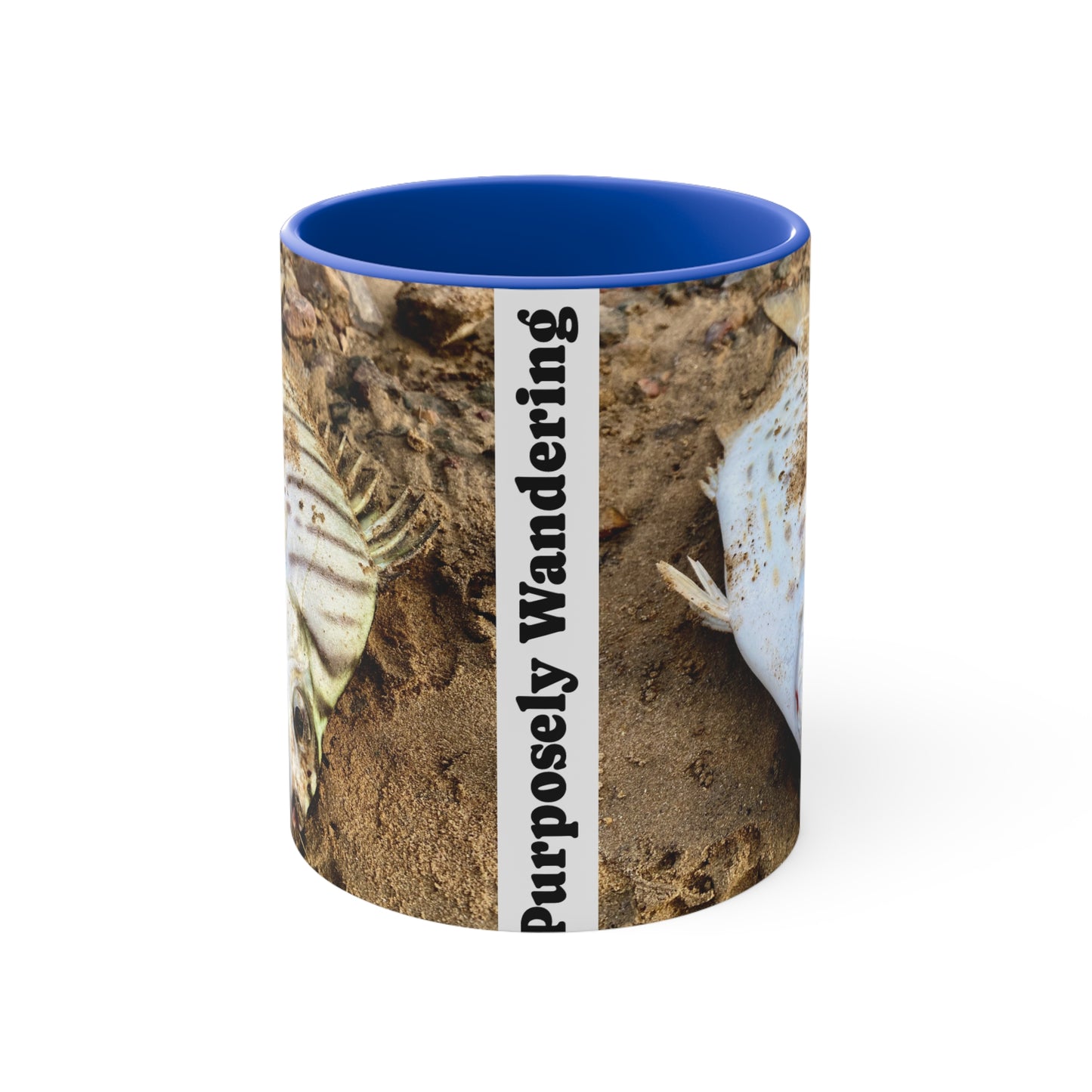 Purposeful Wandering Scat Fish Accent Mug – 11oz Colorful Coffee Cup for Nature Lovers
