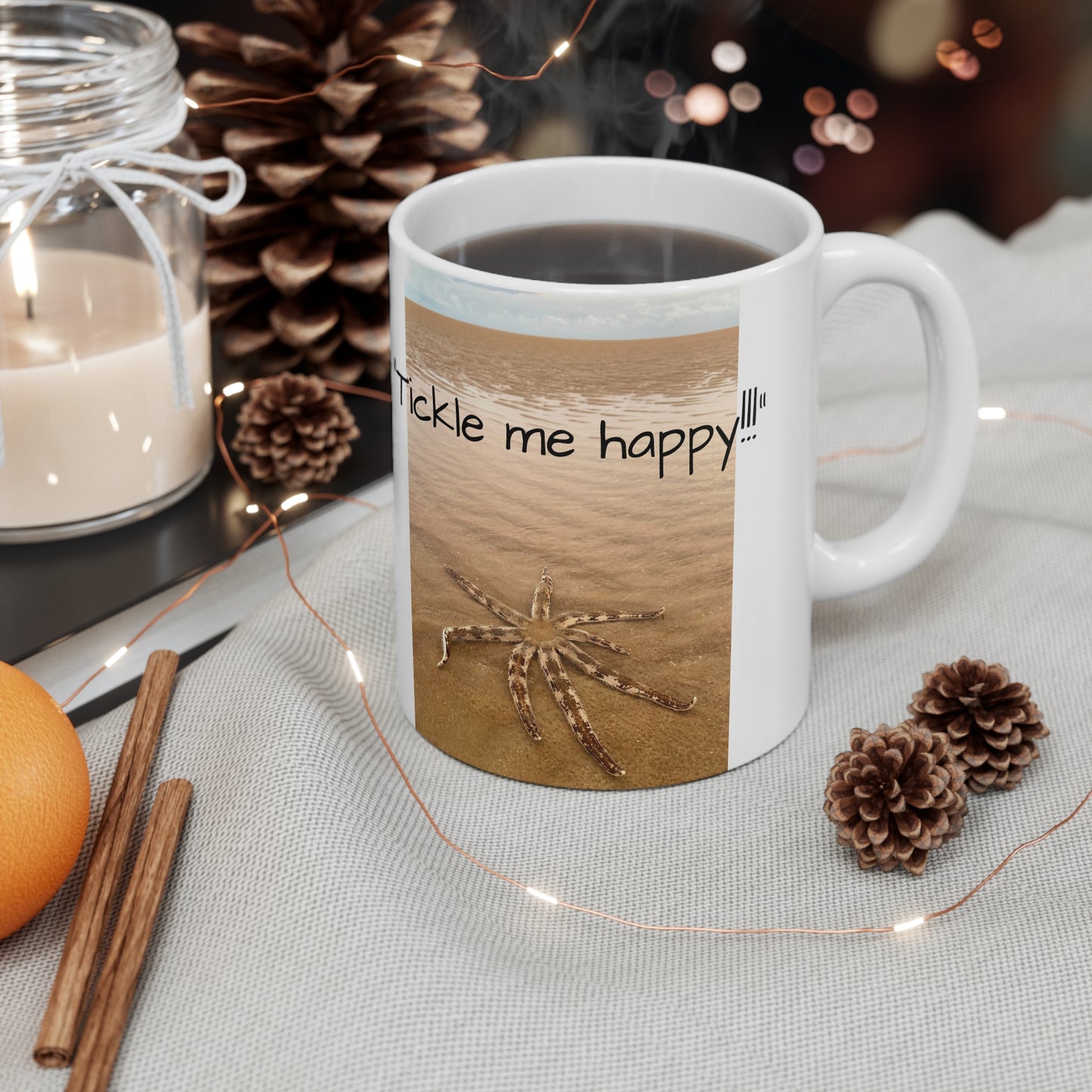 “Tickle me happy” White Ceramic Mug, 11oz