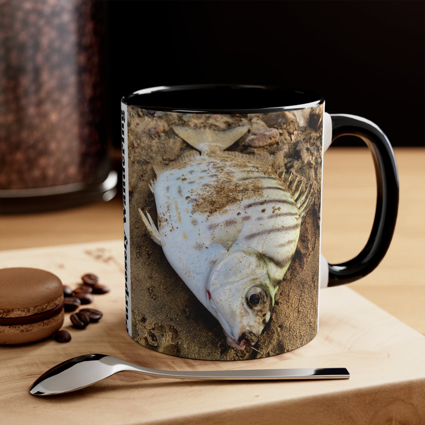 Purposeful Wandering Scat Fish Accent Mug – 11oz Colorful Coffee Cup for Nature Lovers
