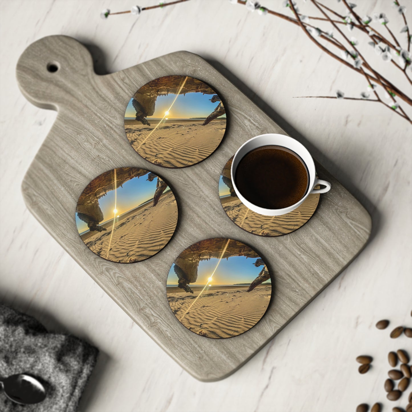 Sunrise Beach Coasters - Nature-Inspired Drink Coasters for Home Decor