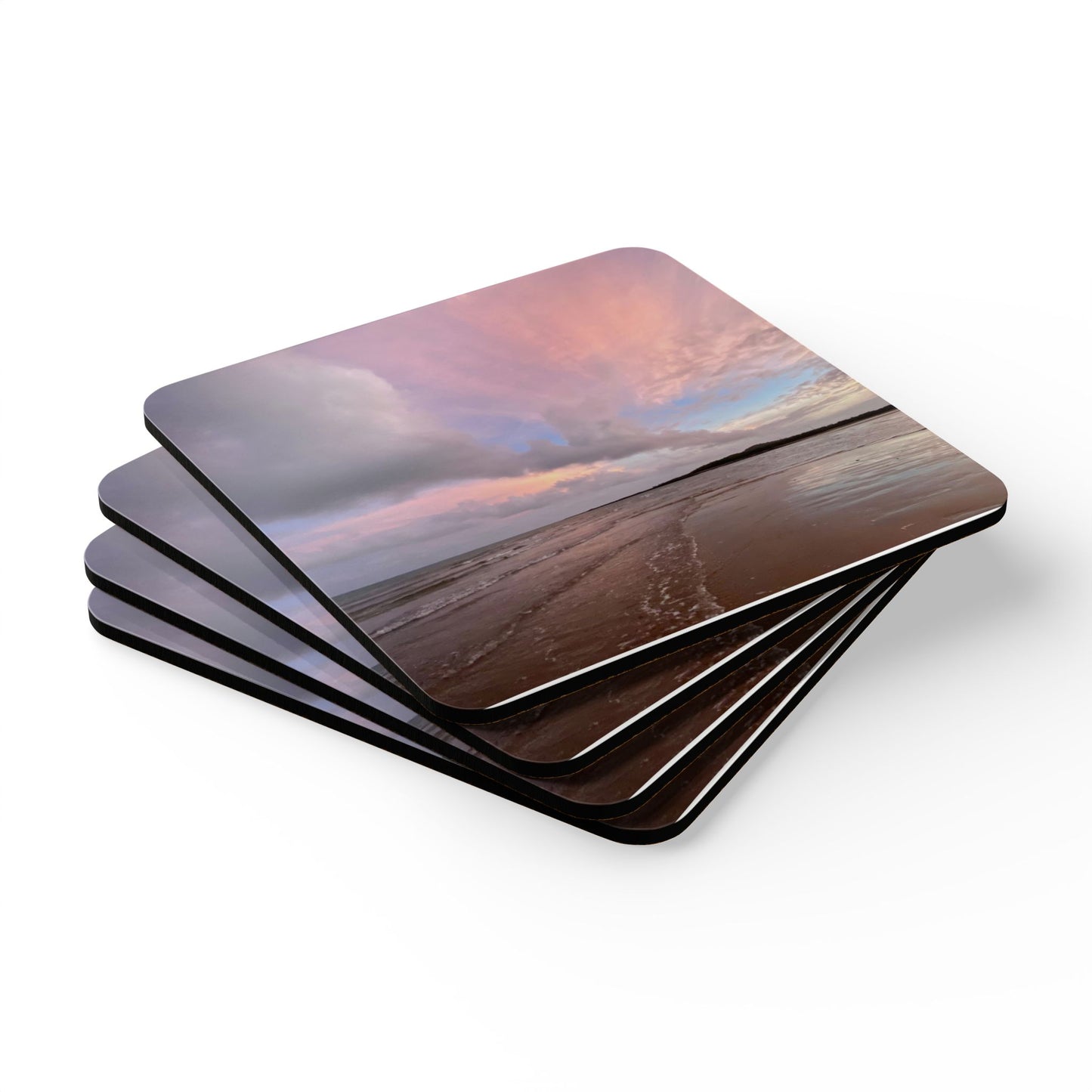 Serene Beach Sunset Corkwood Coaster Set - Eco-Friendly Home Decor