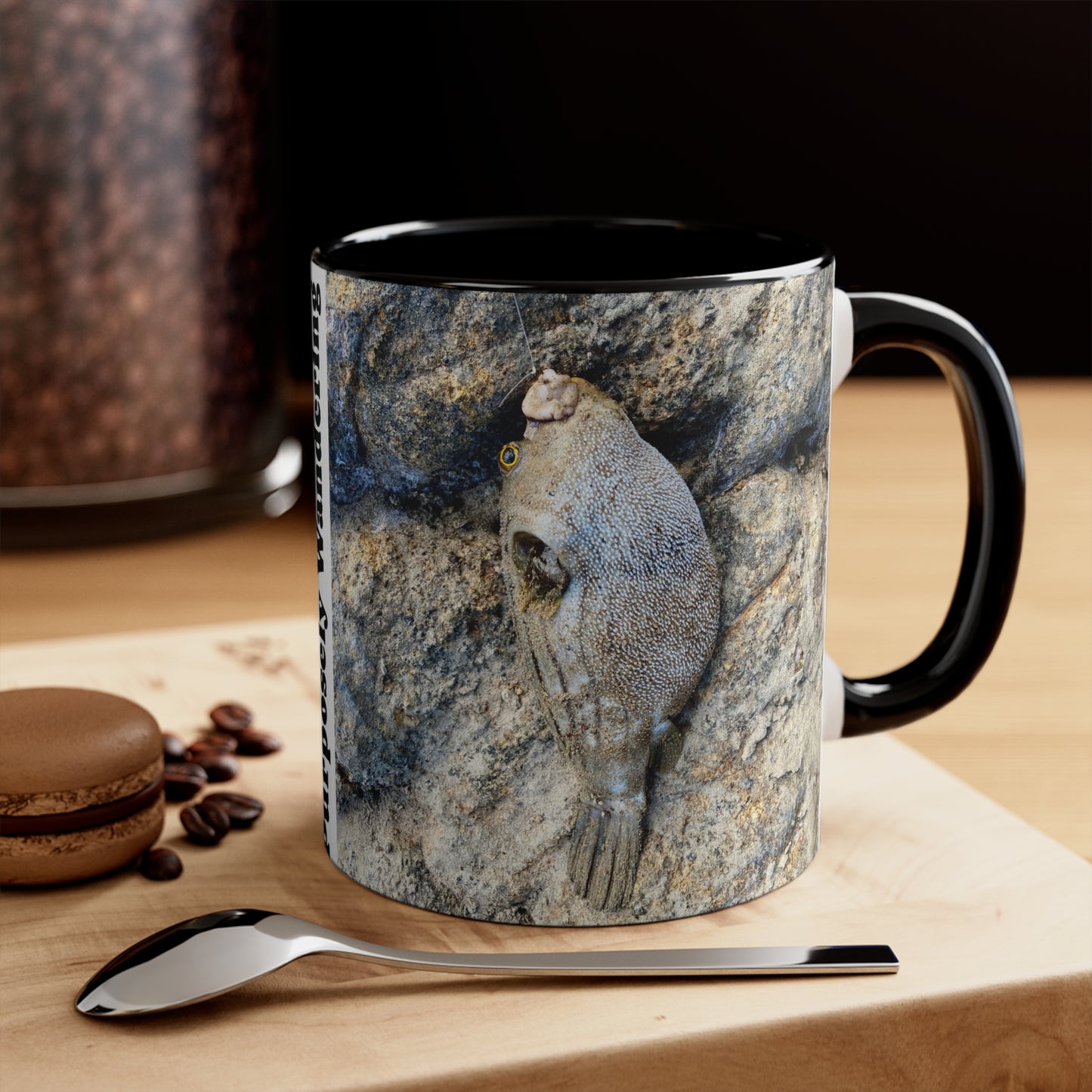 Fishing inspired- Puffer fish - Purposefully Wandering Colorful Accent Mug - 11oz Ceramic Coffee Cup
