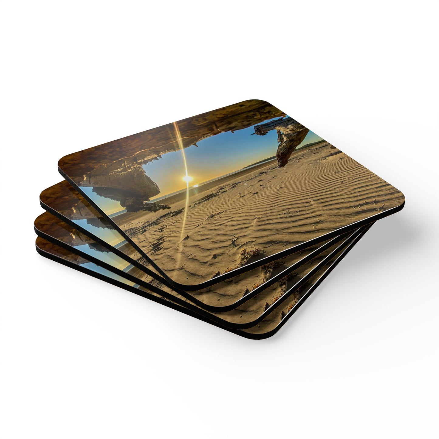 Beach Sunrise Corkwood Coaster Set - Rustic Home Decor for Ocean Lovers