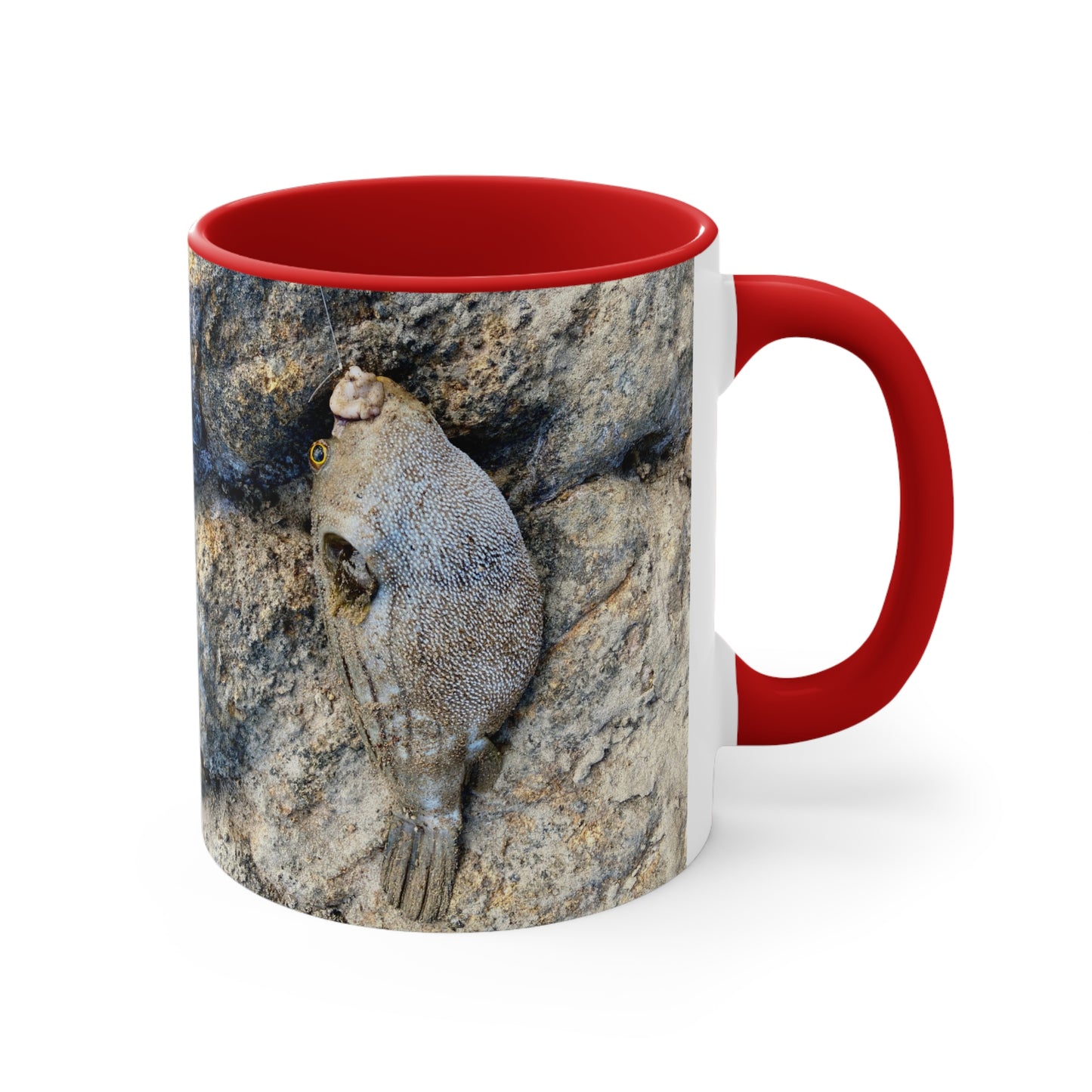 Fishing inspired- Puffer fish - Purposefully Wandering Colorful Accent Mug - 11oz Ceramic Coffee Cup