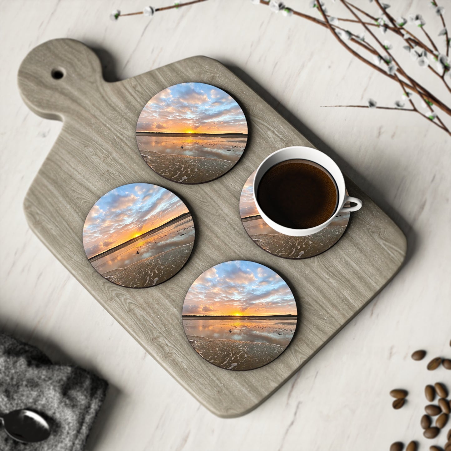 Sunset Beach Coasters - Coastal Home Decor for Relaxation & Gifting