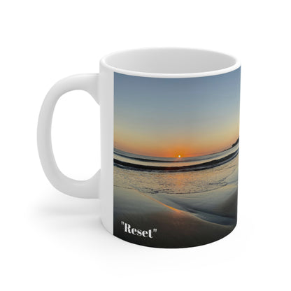 “Reset” White Ceramic Mug, 11oz