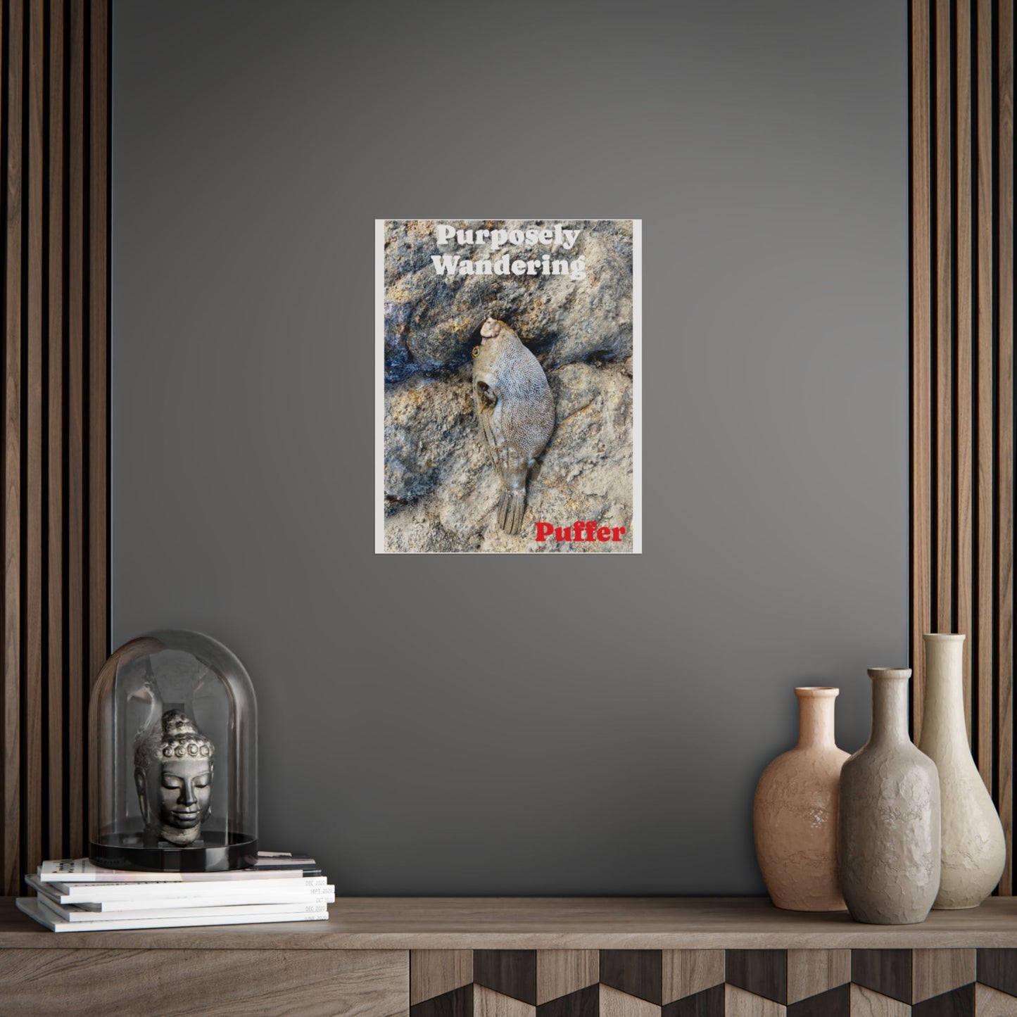 Whimsical 'Purposely Wandering' Puffer Fish Unframed Poster - Ocean Lover's Wall Art