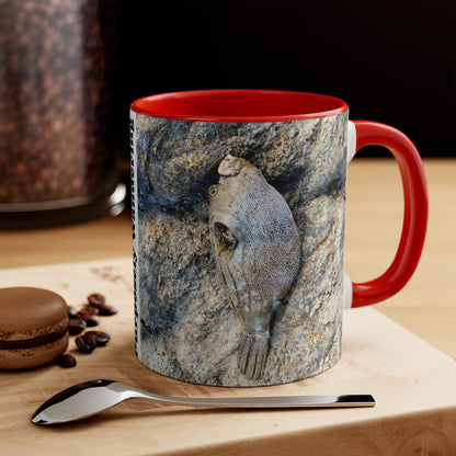 Fishing inspired- Puffer fish - Purposefully Wandering Colorful Accent Mug - 11oz Ceramic Coffee Cup
