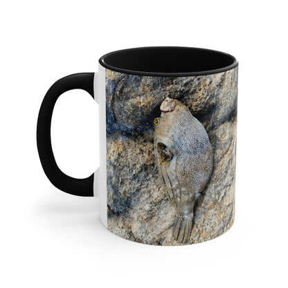 Fishing inspired- Puffer fish - Purposefully Wandering Colorful Accent Mug - 11oz Ceramic Coffee Cup