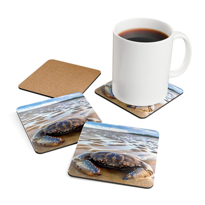 Nature-Inspired Corkwood Coaster Set Featuring Crabby Design - Perfect for Coastal Decor and Gifting