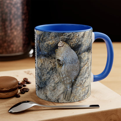 Fishing inspired- Puffer fish - Purposefully Wandering Colorful Accent Mug - 11oz Ceramic Coffee Cup