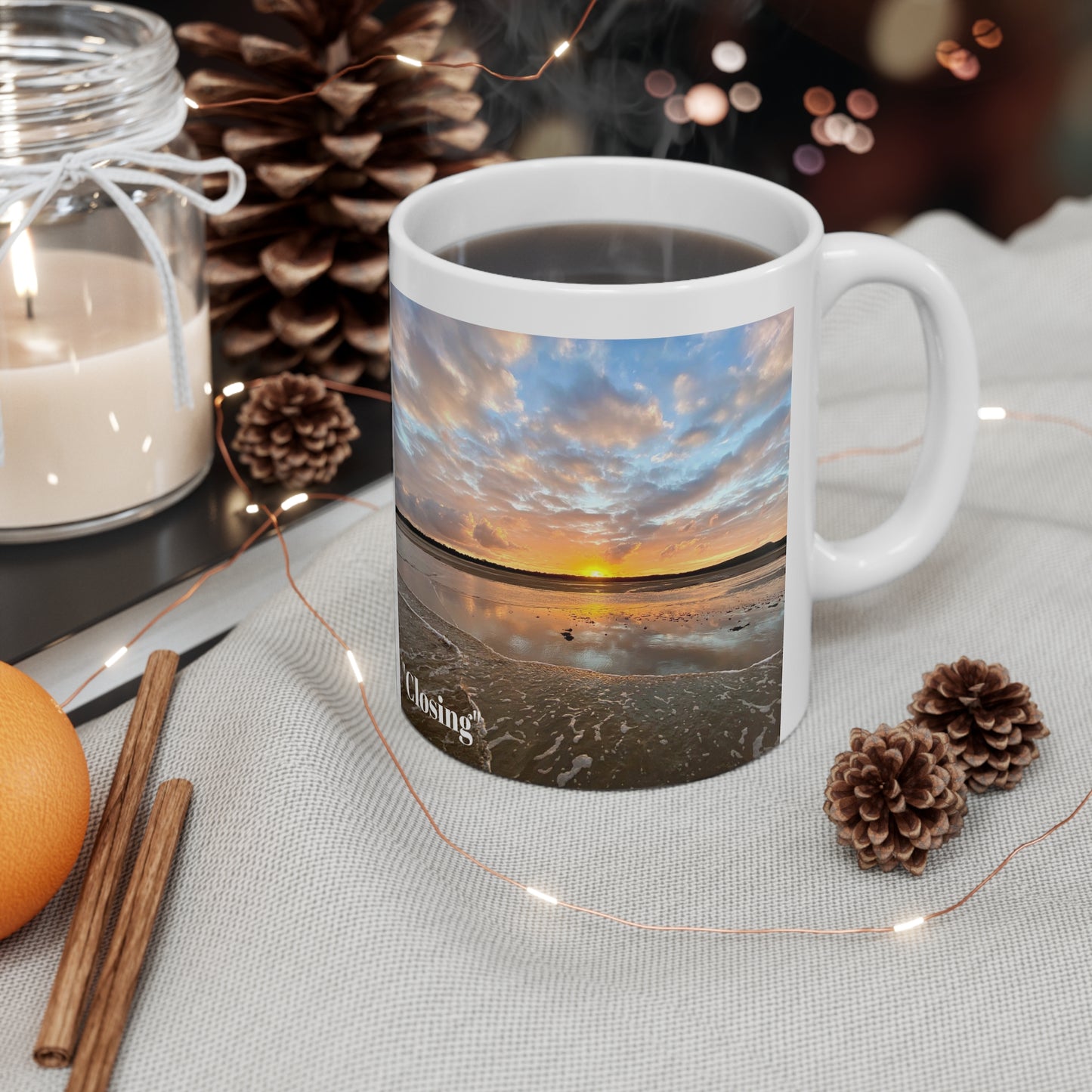 “Closing” White Ceramic Mug, 11oz