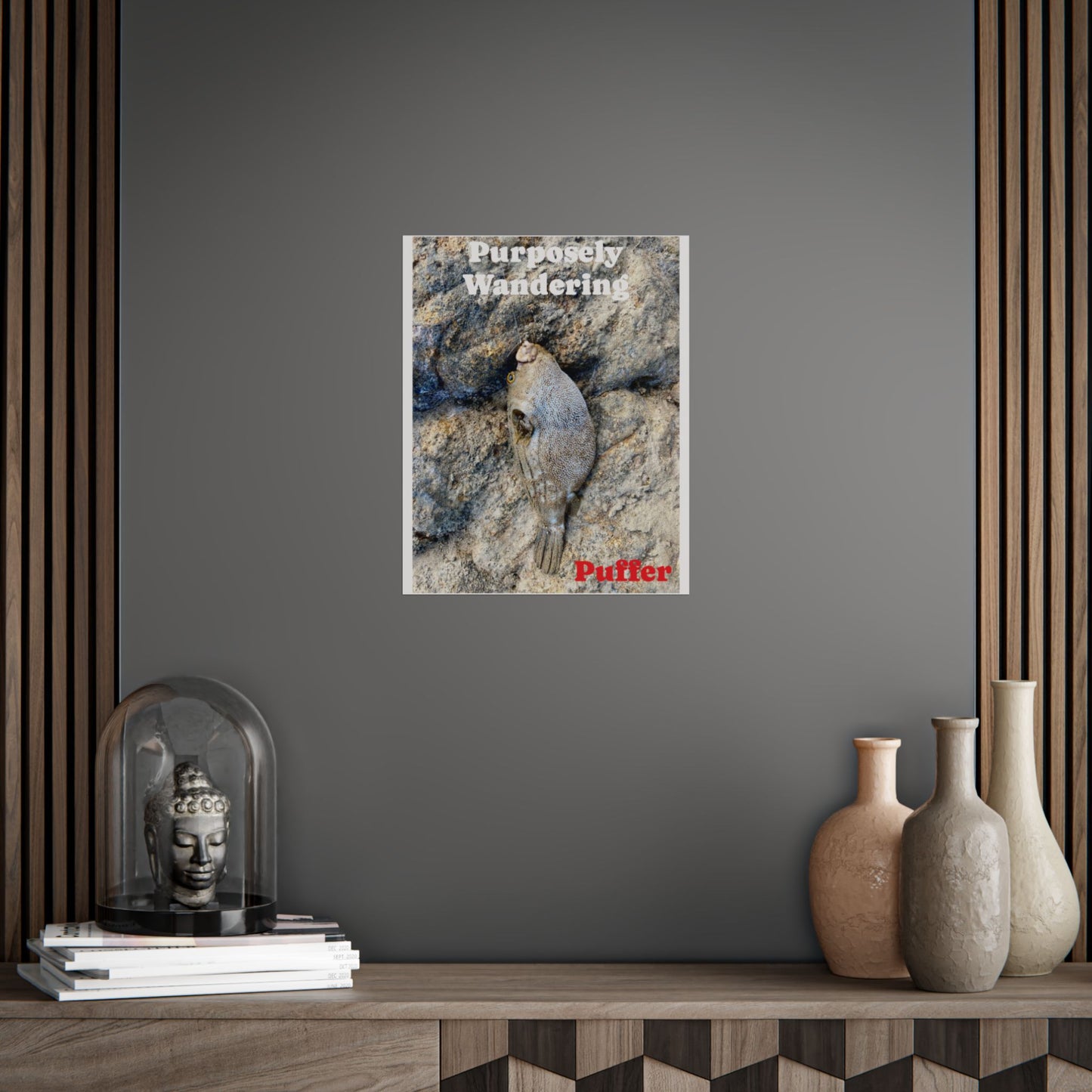 Whimsical 'Purposely Wandering' Puffer Fish Unframed Poster - Ocean Lover's Wall Art