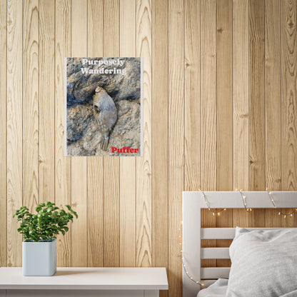 Whimsical 'Purposely Wandering' Puffer Fish Unframed Poster - Ocean Lover's Wall Art