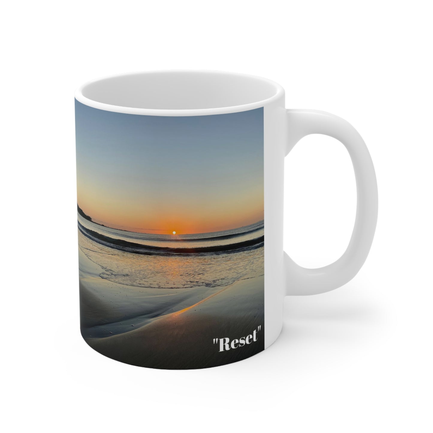 “Reset” White Ceramic Mug, 11oz