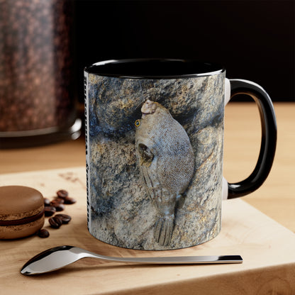 Fishing inspired- Puffer fish - Purposefully Wandering Colorful Accent Mug - 11oz Ceramic Coffee Cup