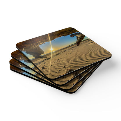 Beach Sunrise Corkwood Coaster Set - Rustic Home Decor for Ocean Lovers